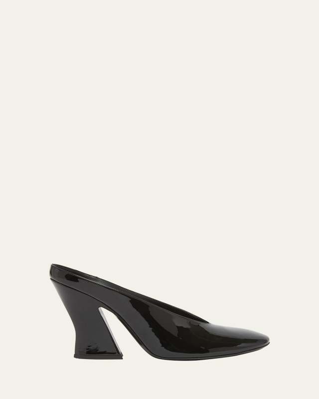 Patent Leather Sculpted Block-Heel Mules